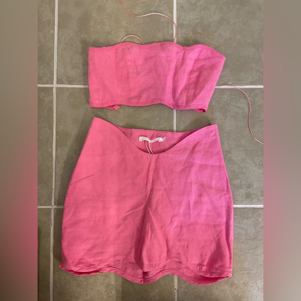 Natalie Rolt Pink Women's High-Waist Linen Blend Skirt Set